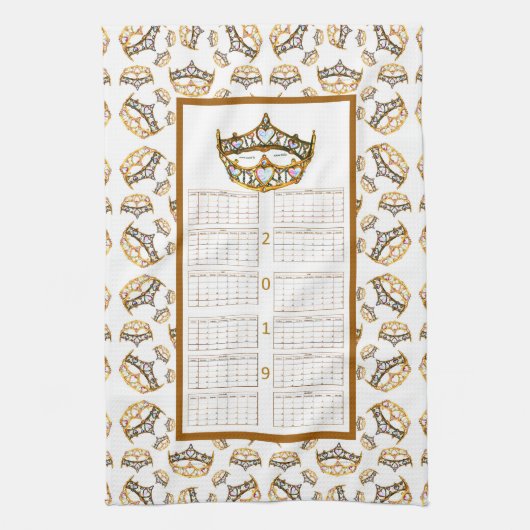 2019 Kalendergoudkroon tiara Kitchen Tea Towel Theedoek (Verticaal)