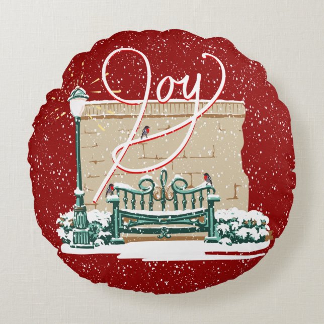 2019 Kerst Vreugde Rond Sierkussen Rond Kussen (Voorkant)