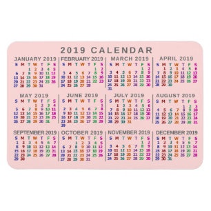2019 Maandelijkse kalender Blush Pink Colorful Magneet