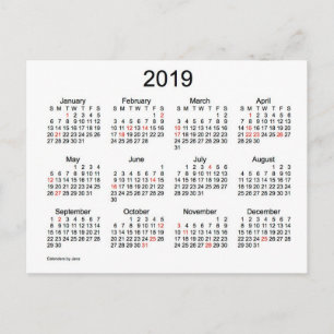 2019 Mini Kalender met Feestdagen