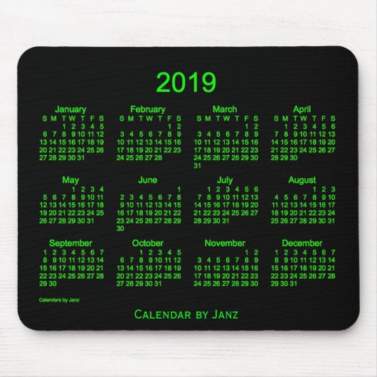 2019 Neon Green Calendar van Janz Muismat (Voorkant)