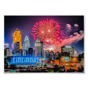 2019 WEBN Fireworks Cincinnati Skyline - Afdrukken Foto Afdruk
