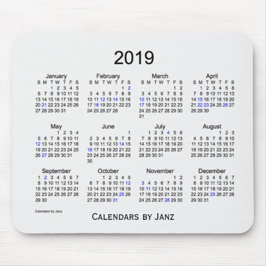 2019 White Smoke Holiday Agenda van Janz Mousepad Muismat (Voorkant)