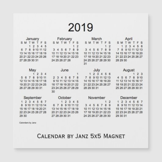 2019 Witte Rookkalender door Janz 5x5 Magnet (Voorkant)