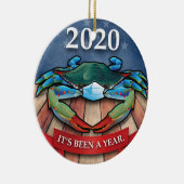 2020 Blue Crab with Face Mask Keramisch Ornament (Rechts)