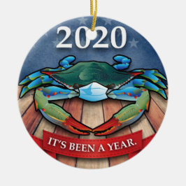 2020 Blue Crab with Face Mask Keramisch Ornament