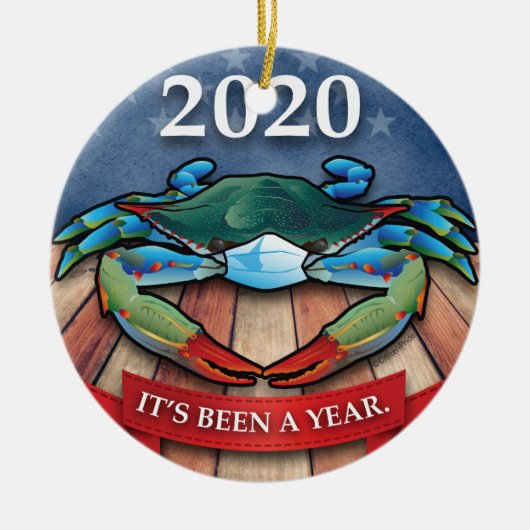 2020 Blue Crab with Face Mask Keramisch Ornament (Voorkant)