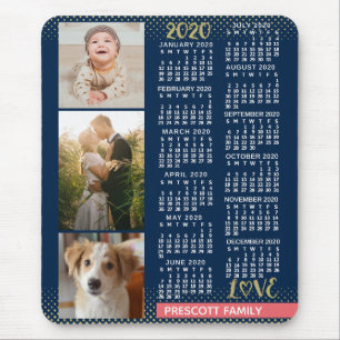 2020 Calendar Navy Coral Gold Family Foto Collage Muismat