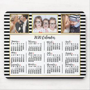 2020 Calendar Preppy Stripes Custom Photo Collage Muismat