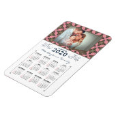 2020 Foto Personaliseert Roze Patroonkalender Magneet (Linkerzijde)