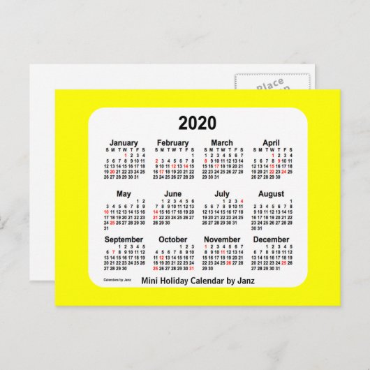 2020 Gele kalender van Janz ansichtkaart Feestdagenkaart (Voorkant / Achterkant)