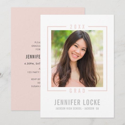 2020 GRAD INVITATION photo cadre chic blush rose p (Devant / Derrière)