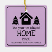 2020 Het Jaar Dat We Thuis Bleven Foto Paars Keramisch Ornament (Voorkant)