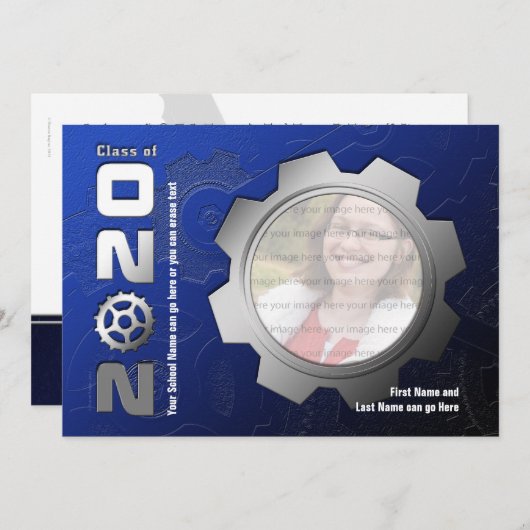 2020 invitation bleue et argentée d'obtention du (Devant / Derrière)