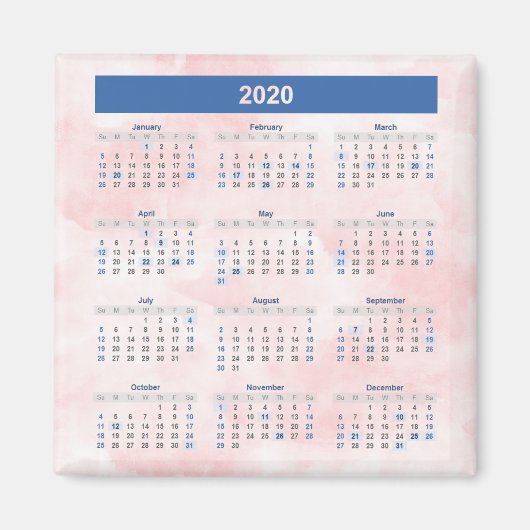2020 Jaar Kalender Ombre Magneet (Voorkant)