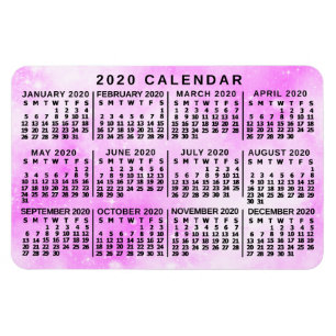 2020 Jaar Maandelijkse kalender Roze Waterverf ste Magneet
