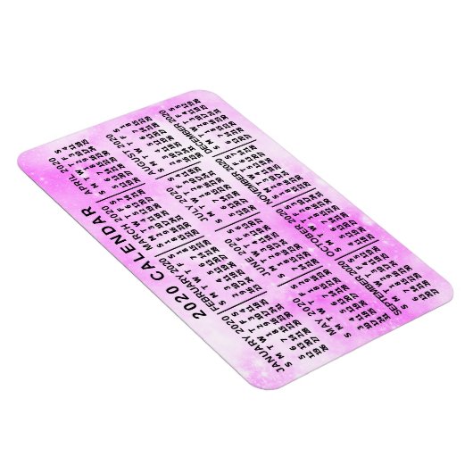 2020 Jaar Maandelijkse kalender Roze Waterverf ste Magneet (Rechterzijde)