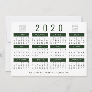 2020 Kalender Bedrijf Logo en Naam Groen Feestdagenkaart