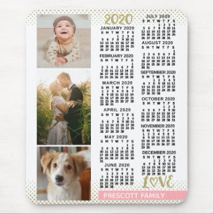2020 Kalender Blush Pink Gold Family Foto Collage Muismat