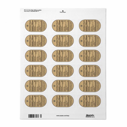2020 Kraft Oval Honeybee Nutrition Facts Étiquette (Feuille entière)