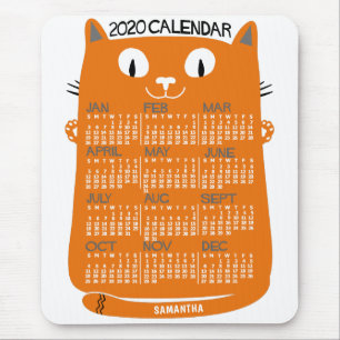 2020 Maandelijkse kalender Oranje kat uit de midde Muismat