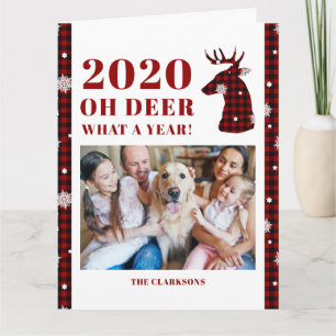 2020 Oh Deer Buffalo Plaid Snowflake Photo Kaart