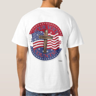 2020 Uw Stem Telt Kruis En Amerikaanse Vlag T-shirt