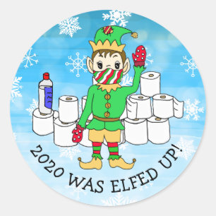 2020 was Elved Up, Funny Elf in Facemask Ronde Sticker