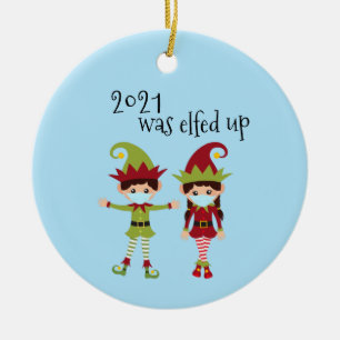 2020 werd opgevoed met Funny Covid Face mask Elf Keramisch Ornament
