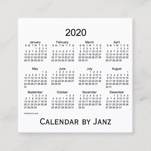 2020 White Calendar van Janz Square Visitekaartje (Voorkant)