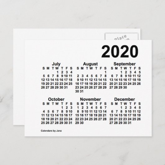 2020 Witte 6 maanden Mini Agenda van Janz Briefkaart (Voorkant / Achterkant)