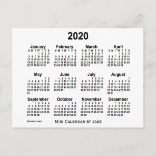 2020 Witte Mini-kalender van Janz Briefkaart