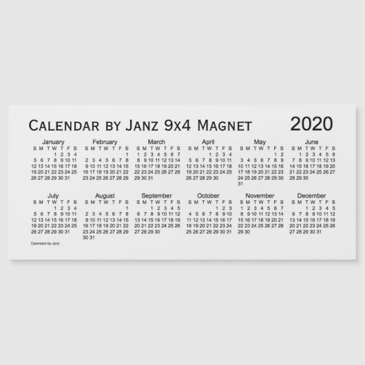 2020 Witte Rookkalender door Janz 9x4 Magnet (Voorkant)