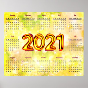 2021 12 Maand Kalender op Abstract Poster