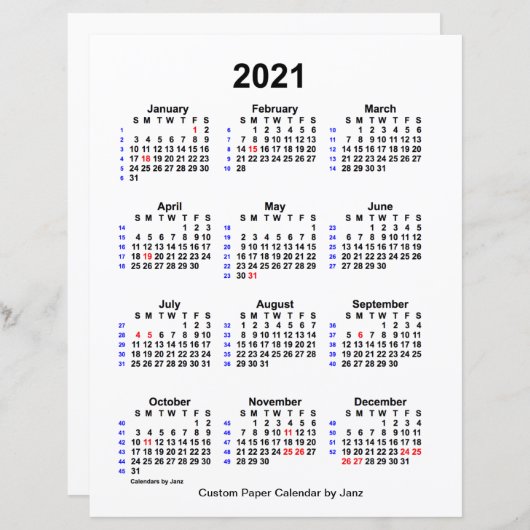 2021 Aangepaste feestdag 52 weken agenda van Janz (Voorkant / Achterkant)