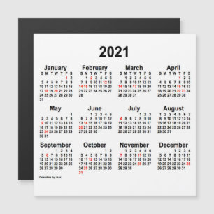 2021 Agenda voor feestdagen van Janz 5x5 Magnet