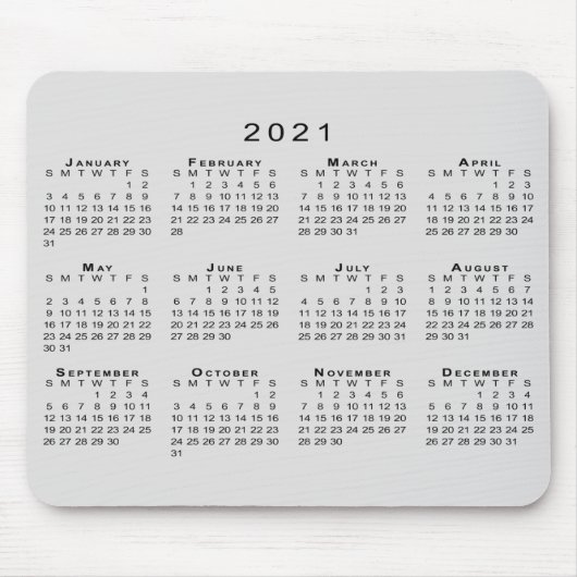 2021 Calendar Simple Gray and Black Muismat (Voorkant)