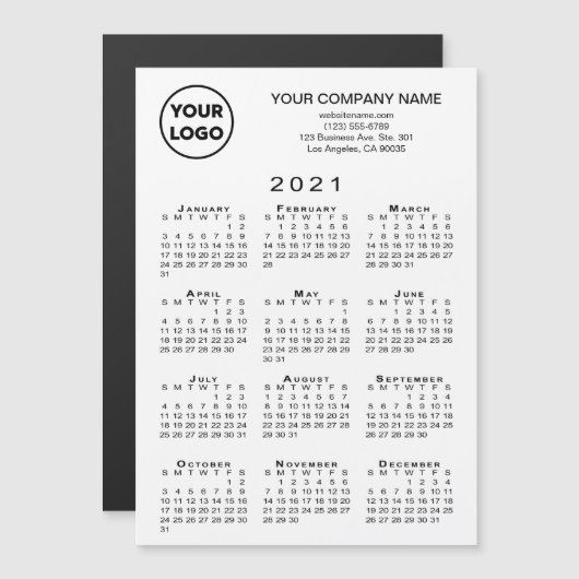 2021 Calendrier Business Logo Texte Blanc Magnet C (Devant / Derrière)