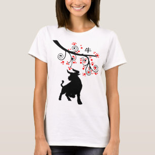 2021 Chinees Nieuwjaar Ox met Bloeiende Boom T-shirt