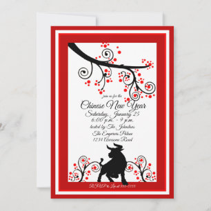 2021 Chinese Nieuwjaar Ox en Bloemenboom Kaart