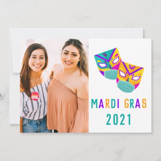 2021 Covid Quarantaine Grappige Mardi Gras Masker Kaart (Voorkant)