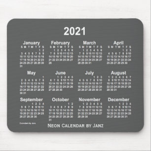 2021 de Kalender van de Houtskool van het Neon Muismat