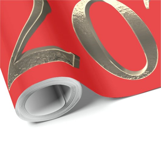 2021 Elegant Faux Golden Numbers Bright Red Cadeaupapier (Rol Hoek)