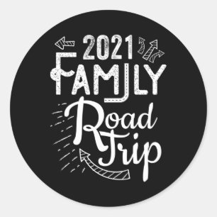 2021 Familie Road Trip Vakantie Cadeau T-shirt Mat Ronde Sticker