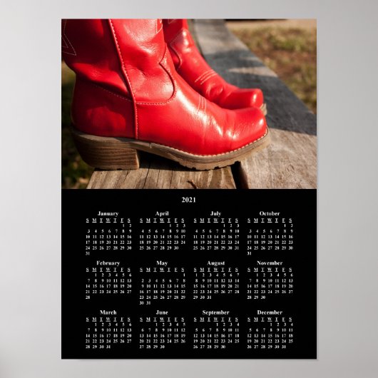 2021 Fancy Red Cowboy Boots-agenda Poster (Voorkant)