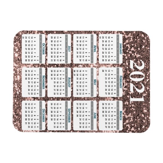 2021 Full Year Chunky Glitter Sparkle Calendar Magneet (Horizontaal)