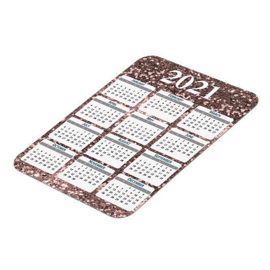 2021 Full Year Chunky Glitter Sparkle Calendar Magneet (Linkerzijde)