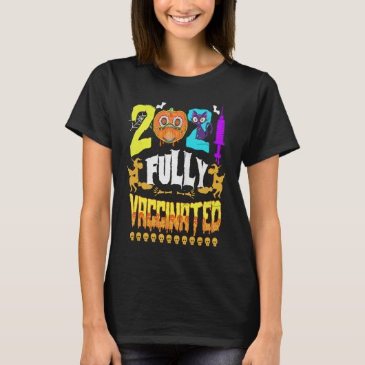 2021 Fully Vaccinated Pumpkin Mask Costume Hallowe T-shirt (Voorkant)