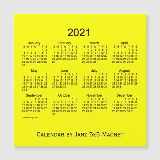 2021 Gele Kalender door Janz 5x5 Magnet (Voorkant)