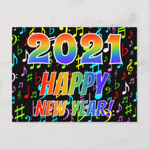 2021 GELUKKIG NIEUWJAAR!, Kleurrijke Muzieknoten P Briefkaart
